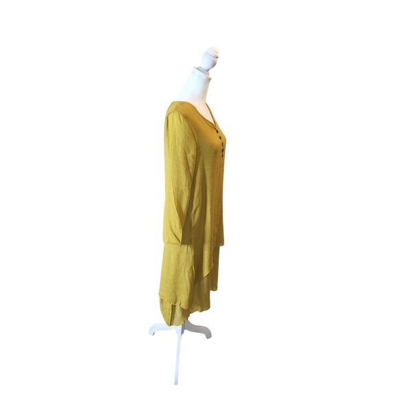 Yellow Asymmetrical Hem Long Sleeve Tunic Dress Large - Picture 5 of 7